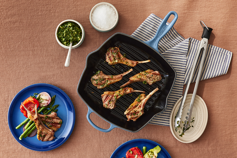 Grilled Lamb Chops with Spring Vegetables and Chimichurri
